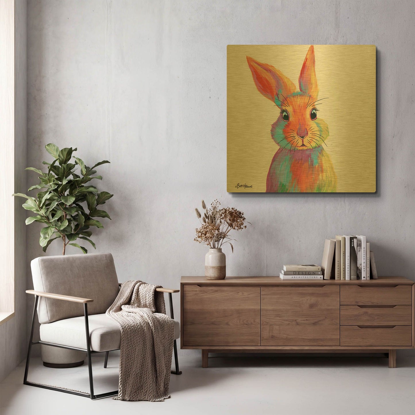 'Cheery Bunny' By Britt Hallowell Gold Metal Wall Art