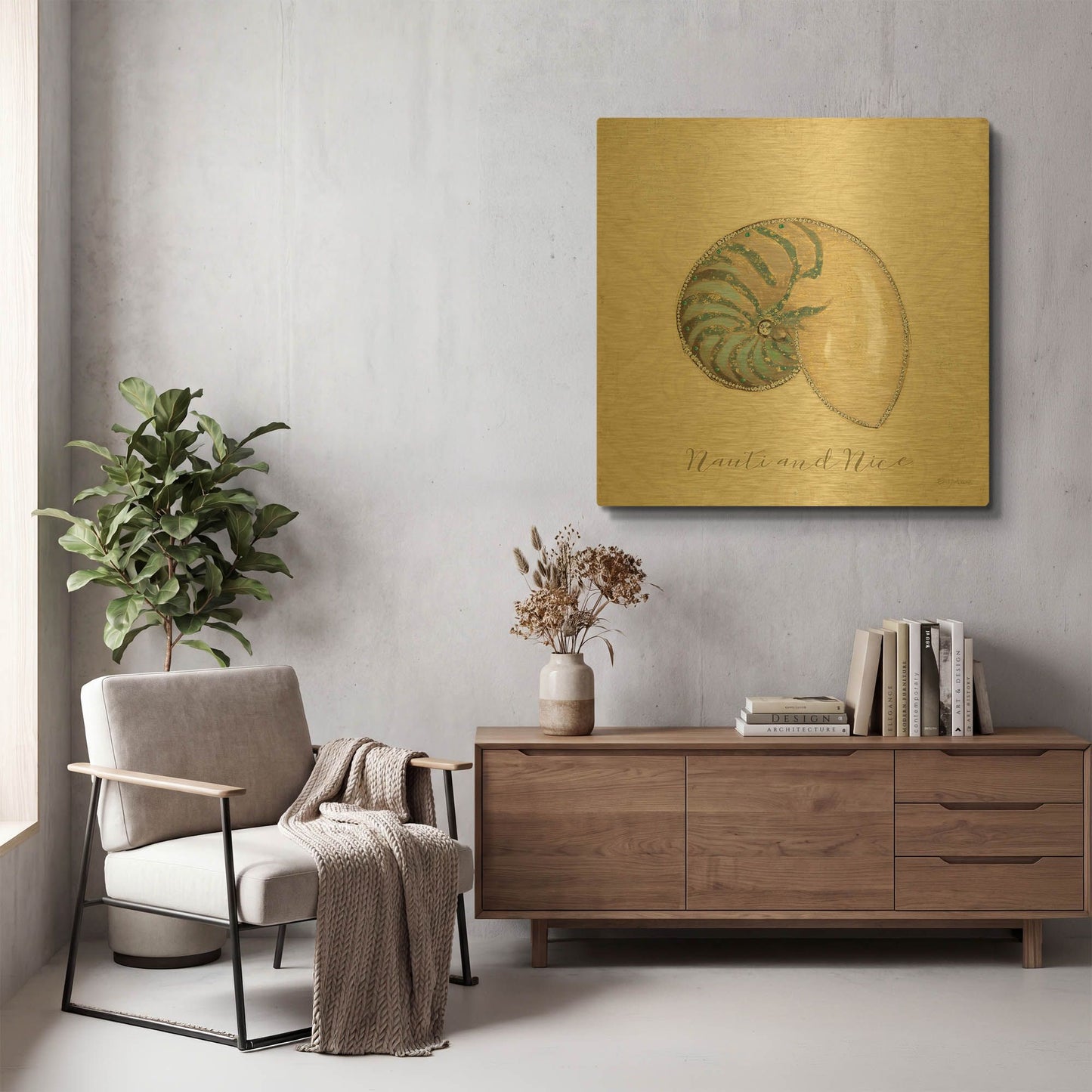 'Beach Treasures 3 Christmas' By Emily Adams Gold Metal Wall Art