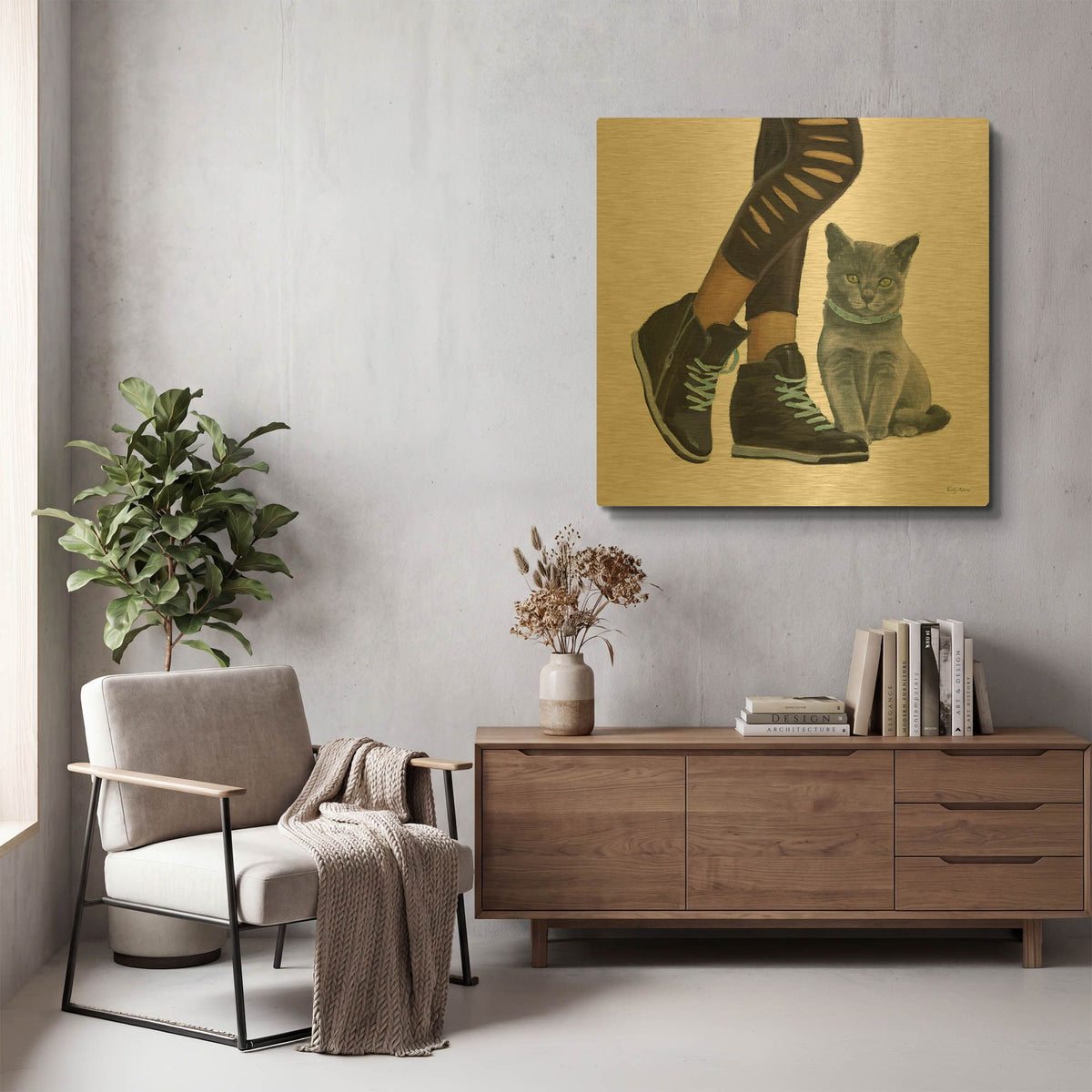 'Cutie Kitties V' By Emily Adams Gold Metal Wall Art