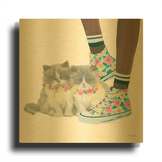'Cutie Kitties VII' By Emily Adams Gold Metal Wall Art