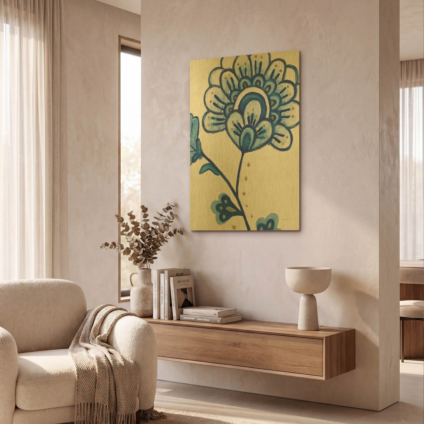 'Flora Chinoiserie 3' By Emily Adams Gold Metal Wall Art