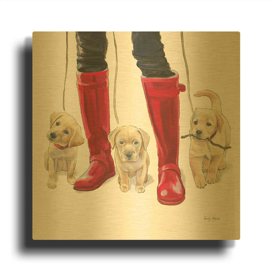 'Furry Fashion Friends 1' By Emily Adams Gold Metal Wall Art