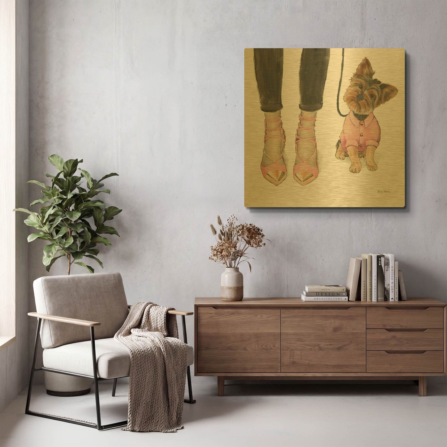 'Furry Fashion Friends 3' By Emily Adams Gold Metal Wall Art
