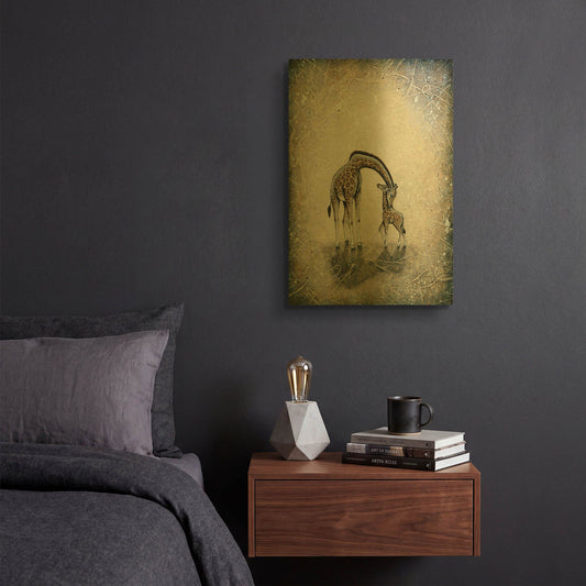 'My Love for You-Giraffes' By Britt Hallowell Gold Metal Wall Art