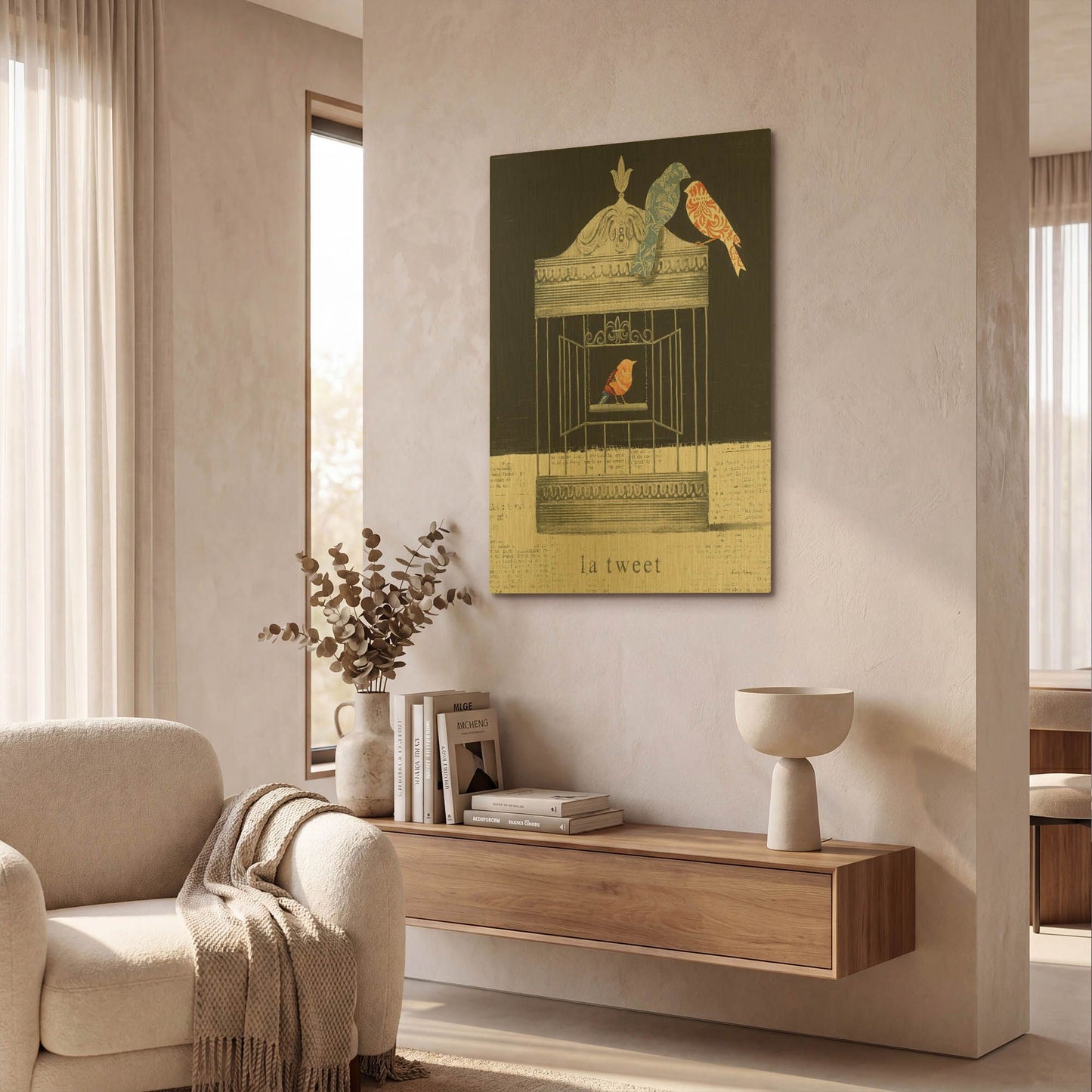 'La Tweet' By Emily Adams Gold Metal Wall Art