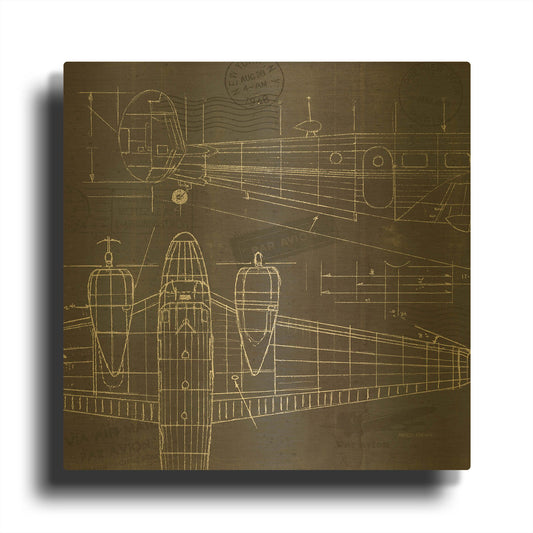 'Plane Blueprint 2' By Marco Fabiano Gold Metal Wall Art