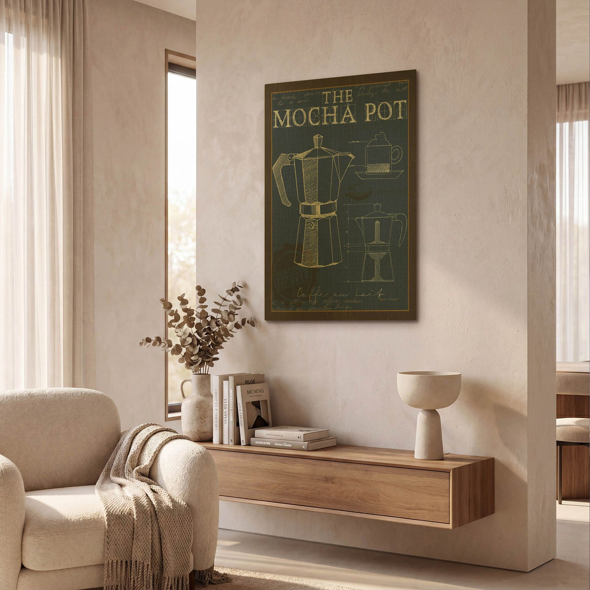'Coffee Blueprint 2 Indigo' By Marco Fabiano Gold Metal Wall Art