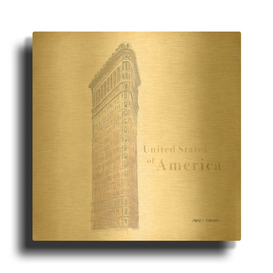 'World Trekker 5' By Marco Fabiano Gold Metal Wall Art
