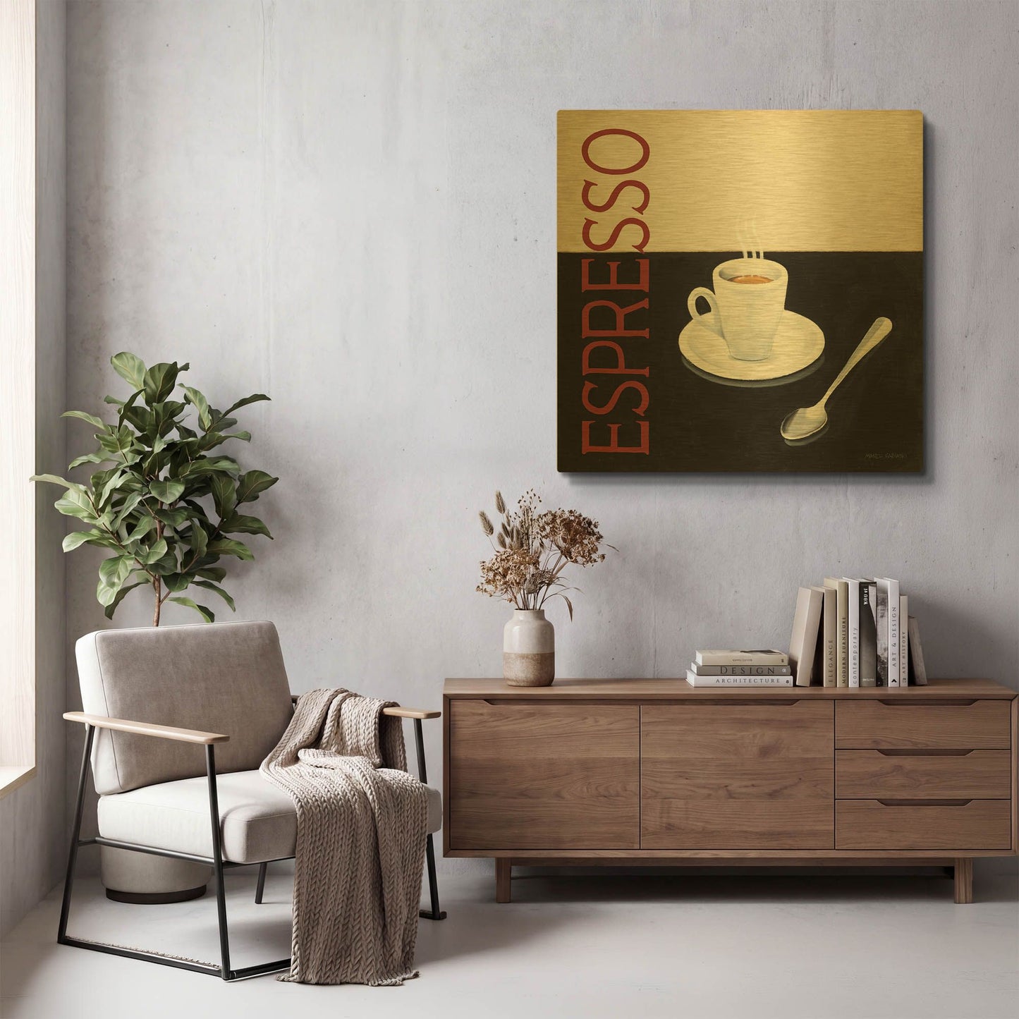 'Cafe Moderne 4' By Marco Fabiano Gold Metal Wall Art