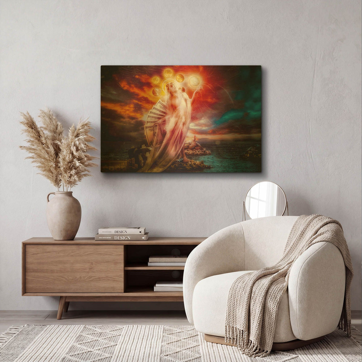 'StMary of Coins' By Mario Sanchez Nevado Gold Metal Wall Art