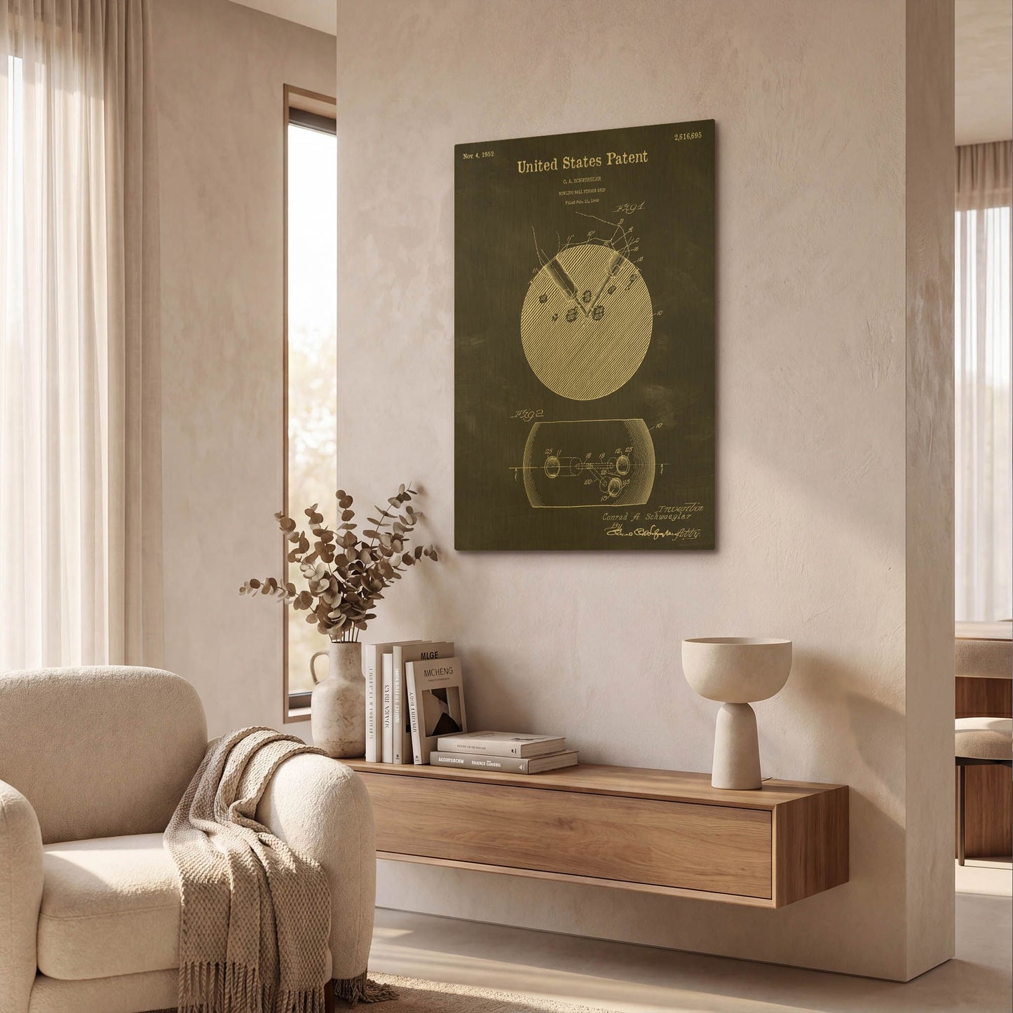 'Bowling Ball Finger Grip Blueprint Patent Chalkboard' By LUXE Gold Metal Wall Art