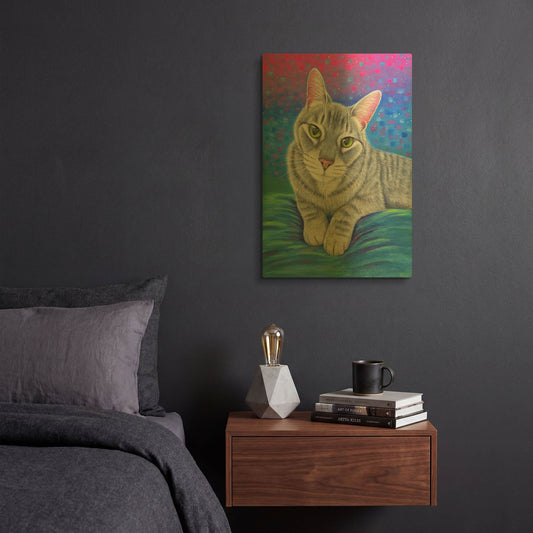 'Colorful Grey Tabby Cat' By Rebecca Wang Art Gold Metal Wall Art