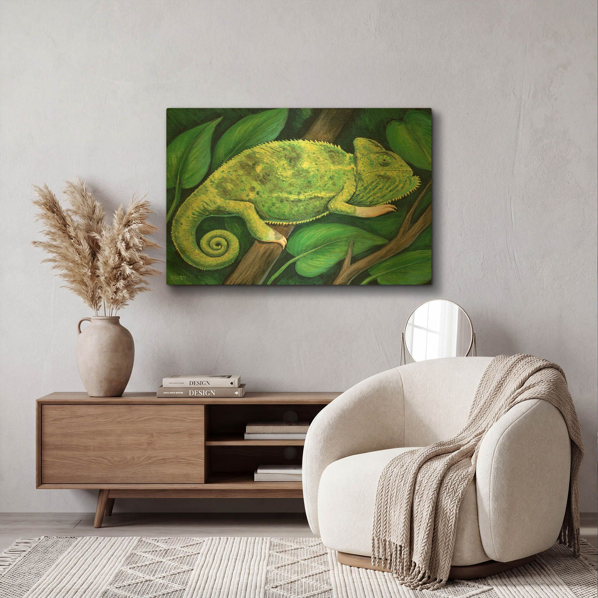 'Female Veiled Chameleon' By Rebecca Wang Art Gold Metal Wall Art