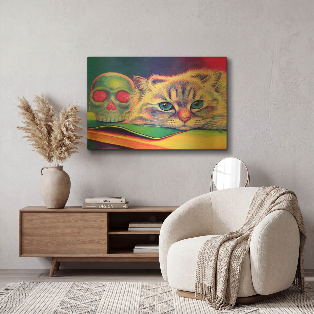 'Himalayan Cat With Skull' By Rebecca Wang Art Gold Metal Wall Art