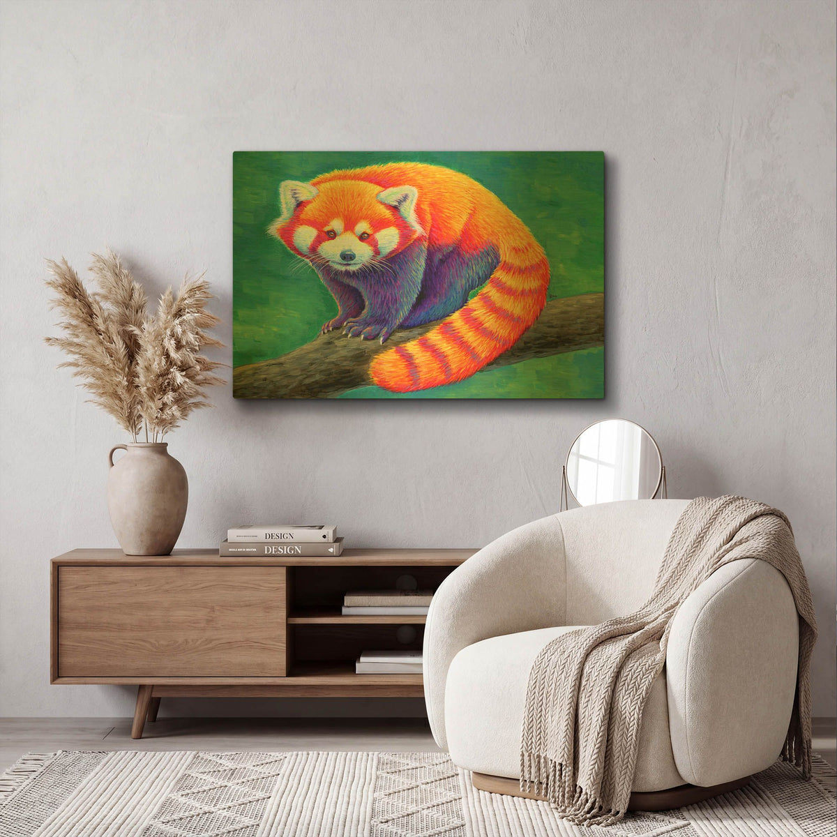 'Red Panda Rainbow' By Rebecca Wang Art Gold Metal Wall Art