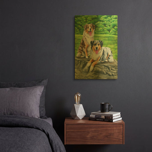 'Two Australian Shepherd Dogs' By Rebecca Wang Art Gold Metal Wall Art