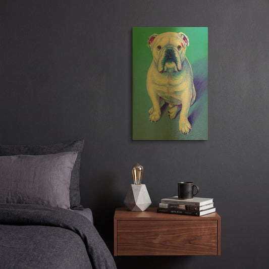 'White English Bulldog' By Rebecca Wang Art Gold Metal Wall Art