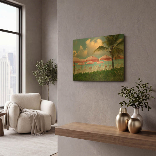 'Pink Umbrella' By Dennis Frates Gold Metal Wall Art