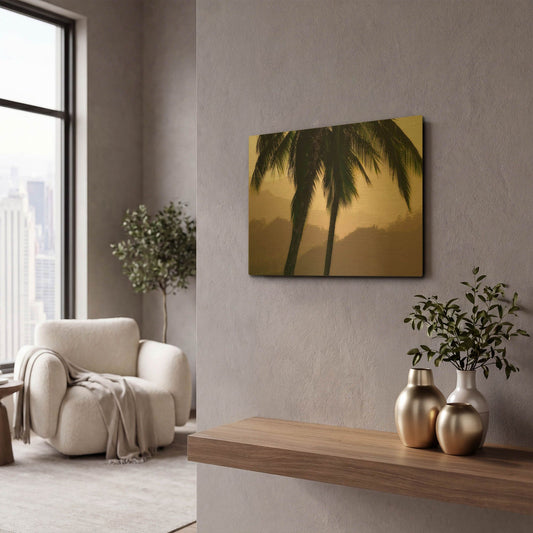 'Misty Palms I' By Dennis Frates Gold Metal Wall Art