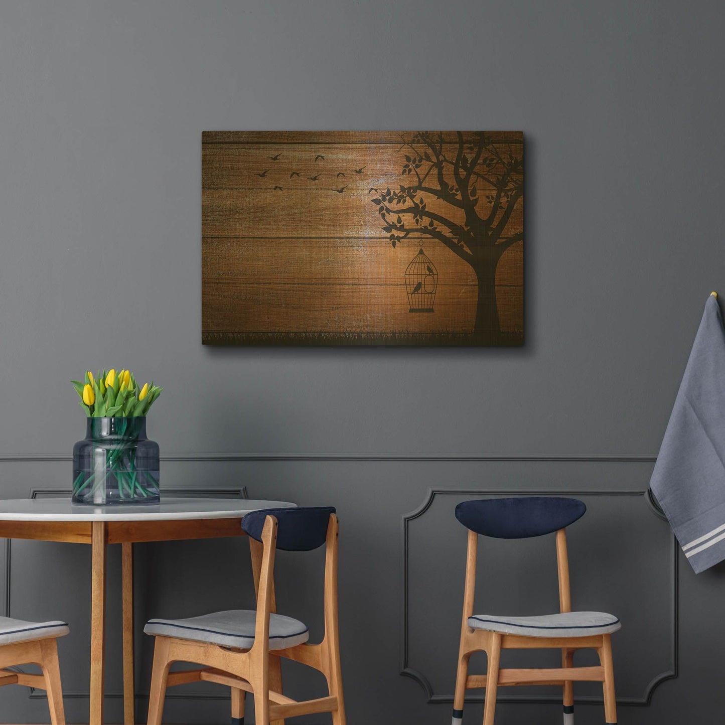 'tree birds flower' By Bess Hamiti Gold Metal Wall Art