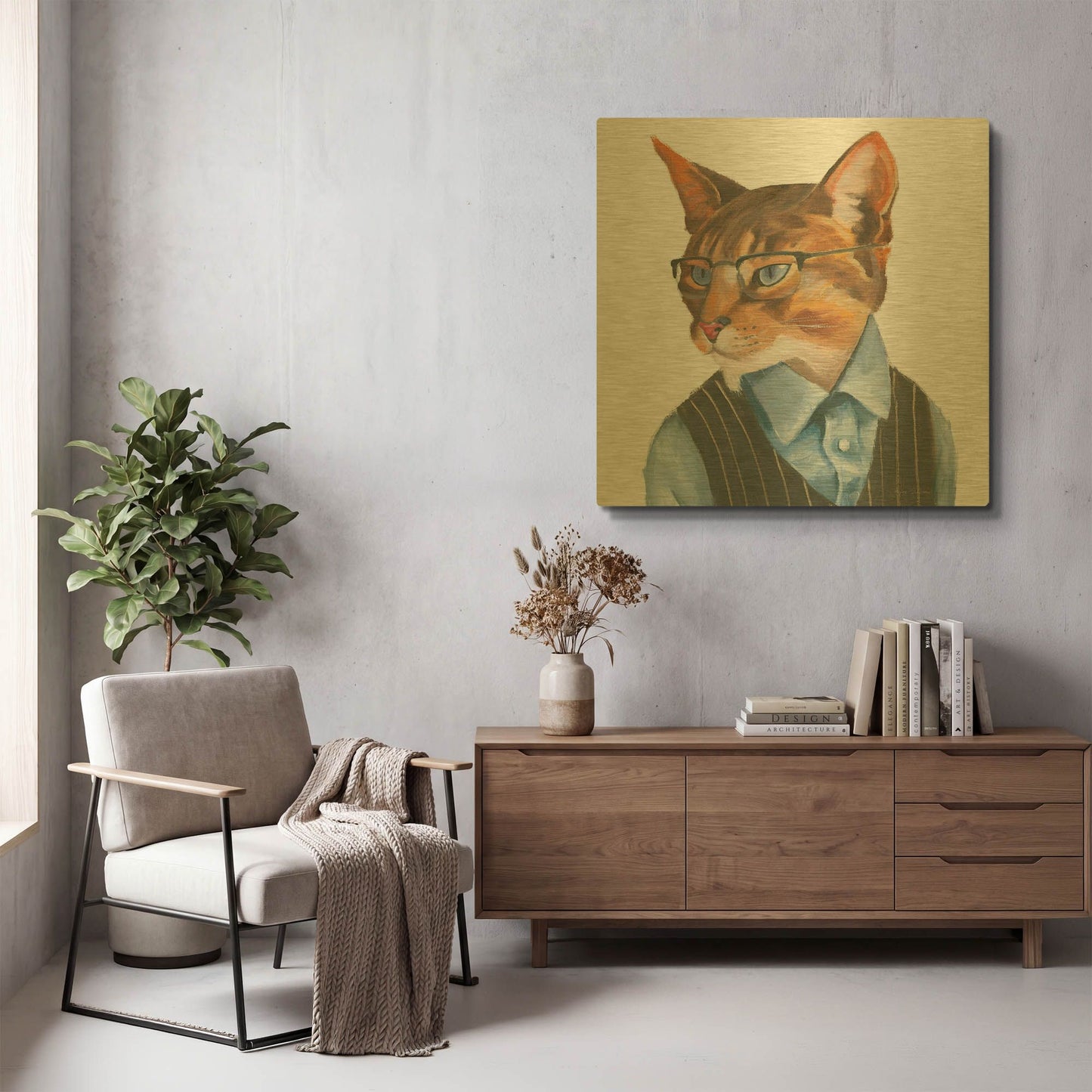 'Cattitude 4' By Myles Sullivan Gold Metal Wall Art