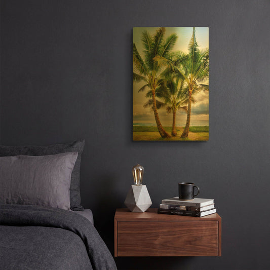 'Triple Palm' By Dennis Frates Gold Metal Wall Art