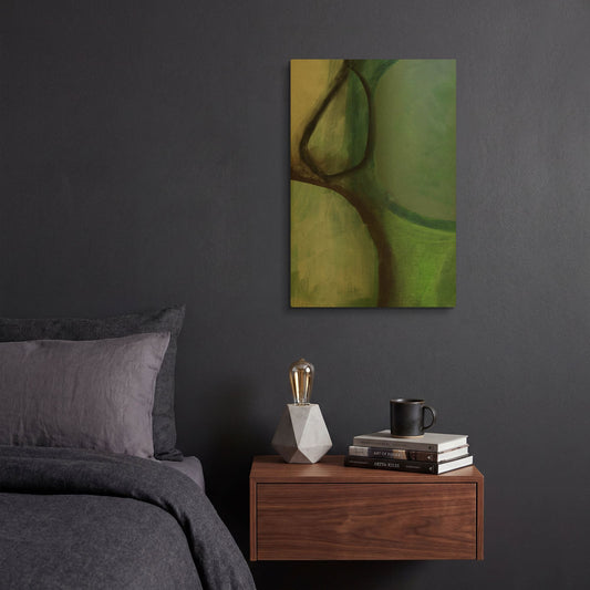 'Green Abstract' By Linda Woods Gold Metal Wall Art