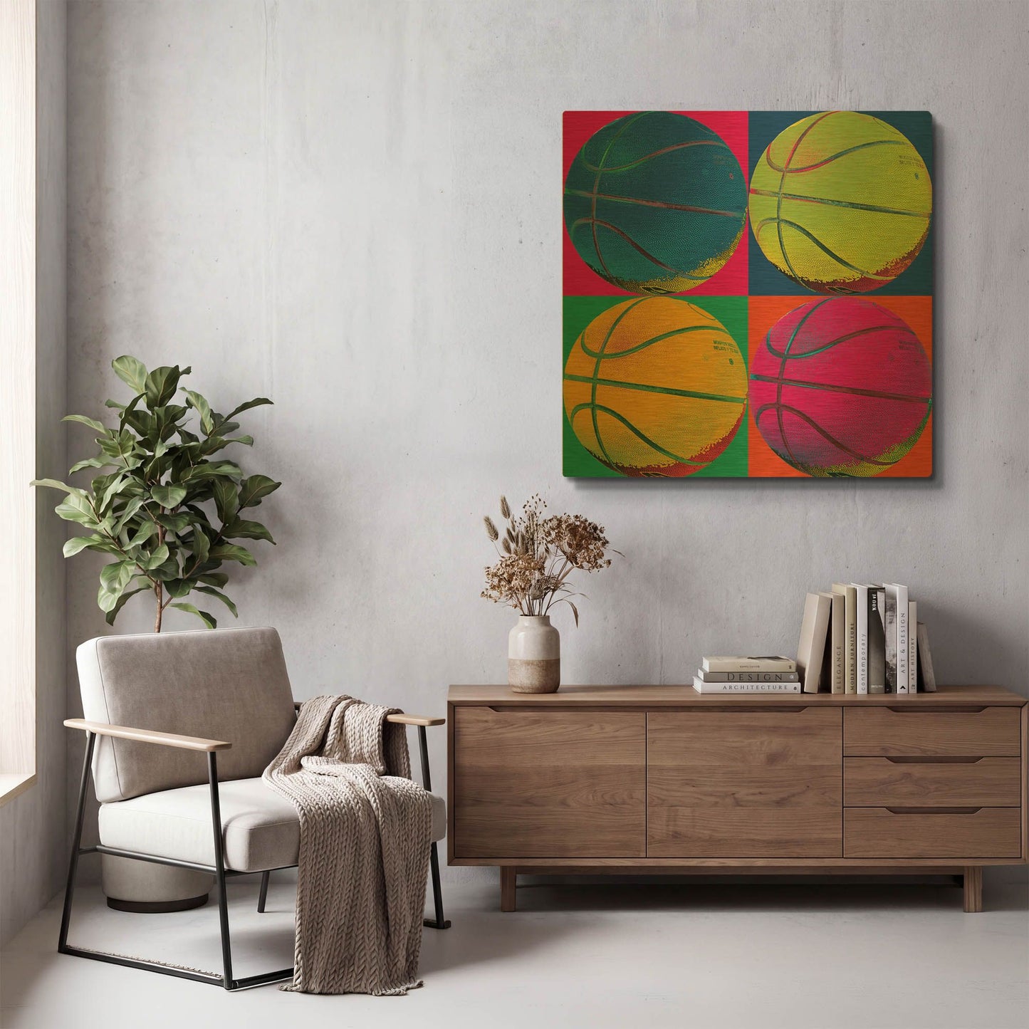 'Ball Four Basketball' By Wild Apple Portfolio Gold Metal Wall Art
