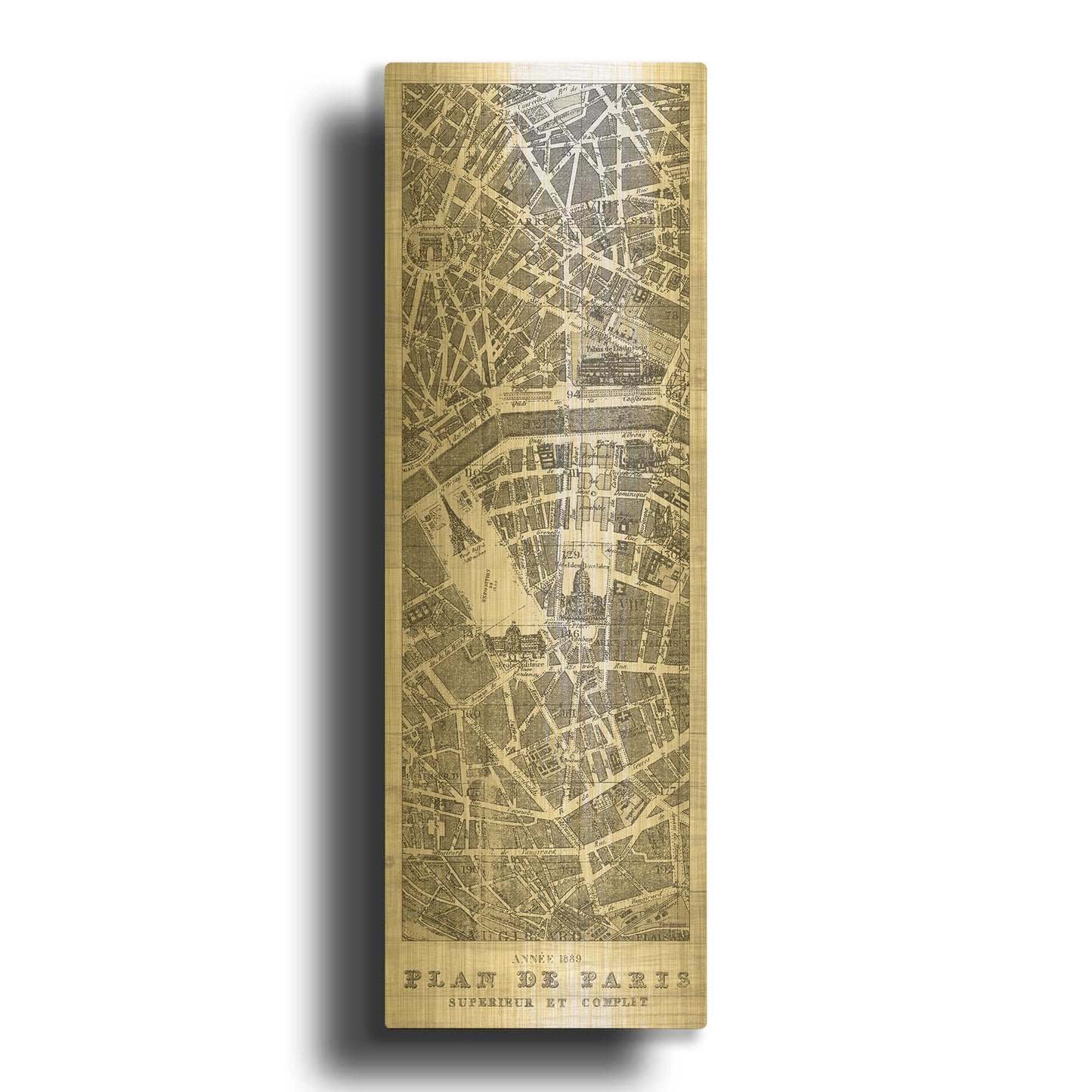 'Plan de Paris Panel on Wood' By Wild Apple Portfolio Gold Metal Wall Art