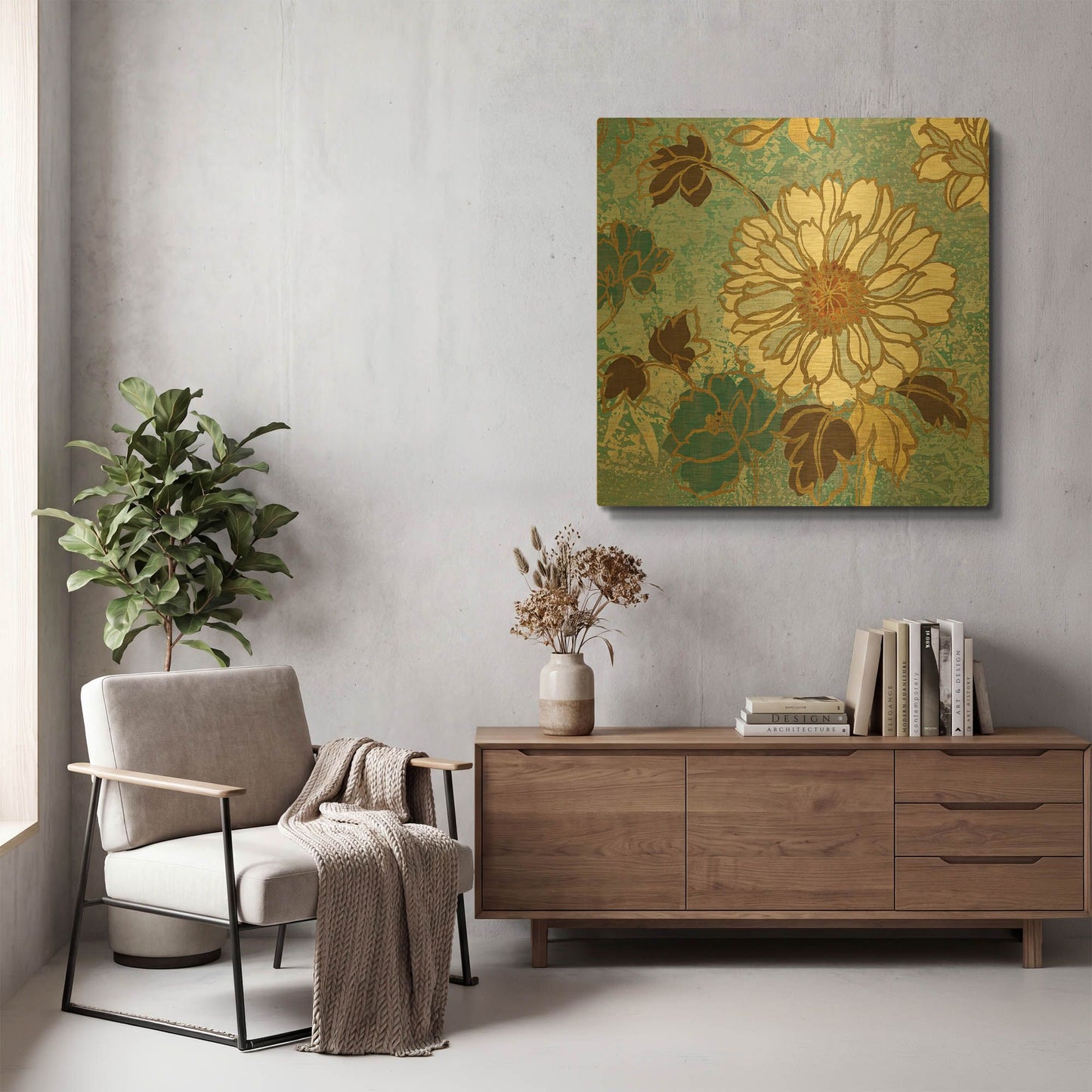 'Sophias Flowers Blue 2' By Wild Apple Portfolio Gold Metal Wall Art
