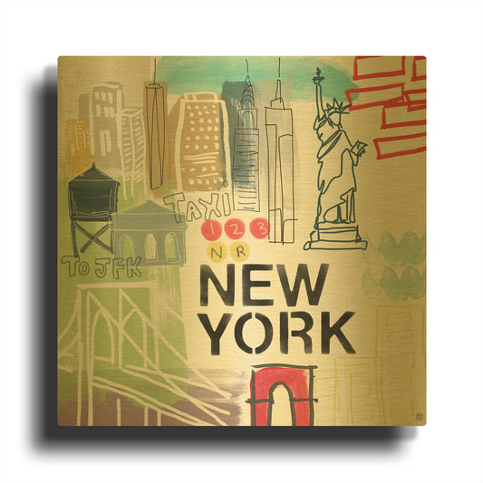 'New York' By Linda Woods Gold Metal Wall Art