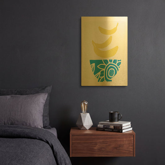 'Bowl of Bananas' By Linda Woods Gold Metal Wall Art