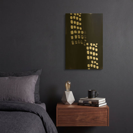 'Black and White Abstract' By Linda Woods Gold Metal Wall Art