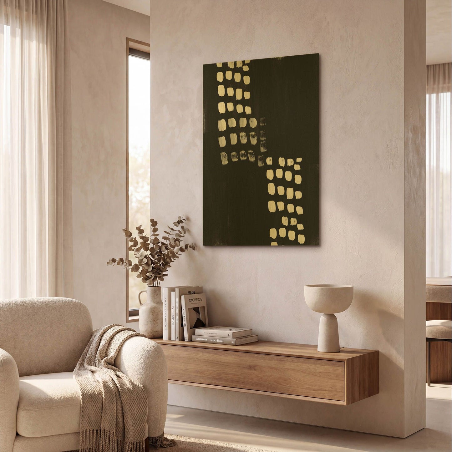 'Black and White Abstract' By Linda Woods Gold Metal Wall Art