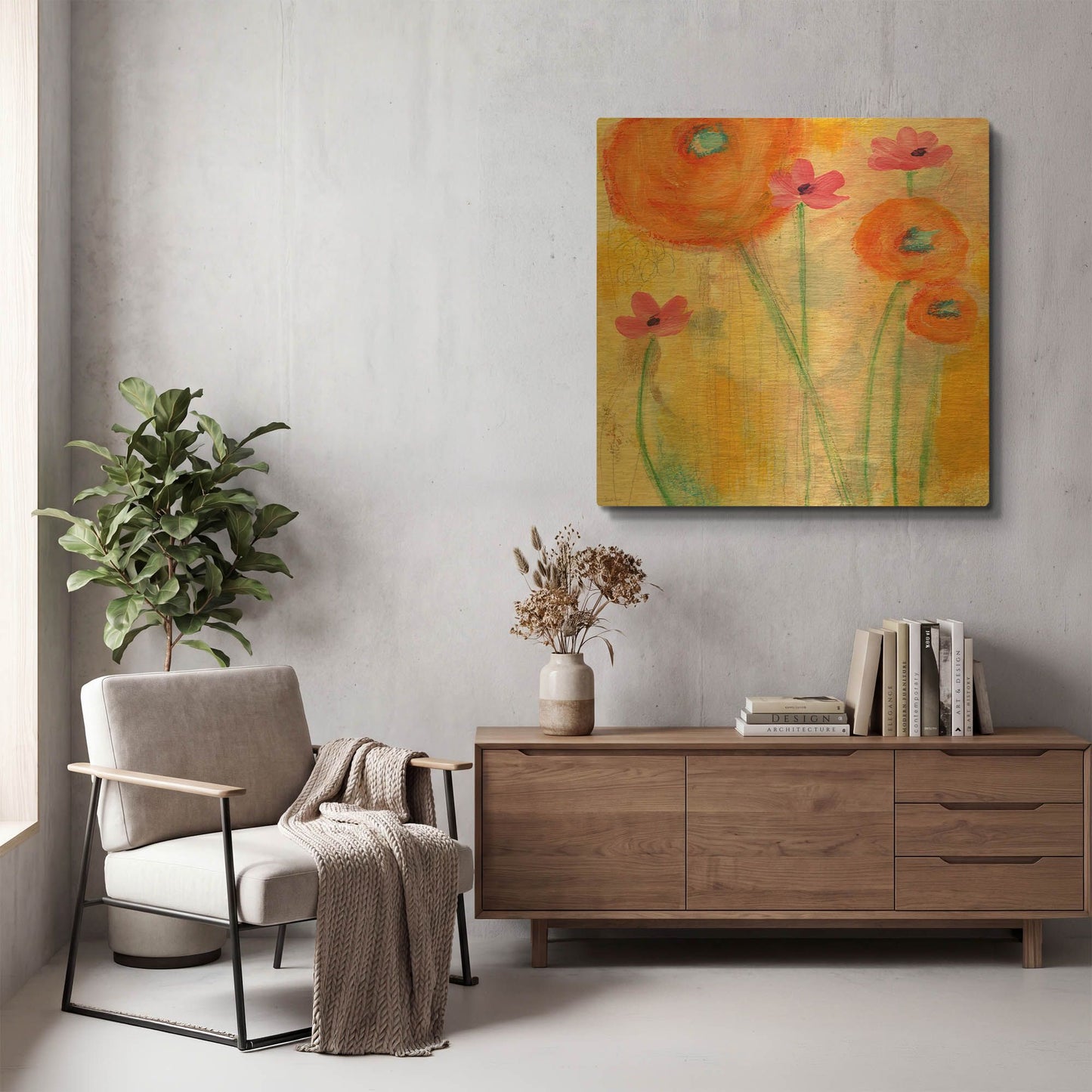 'With The Breeze' By Linda Woods Gold Metal Wall Art