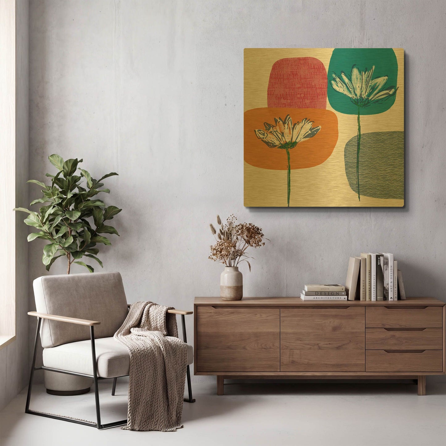 'Fall Floral I' By Linda Woods Gold Metal Wall Art