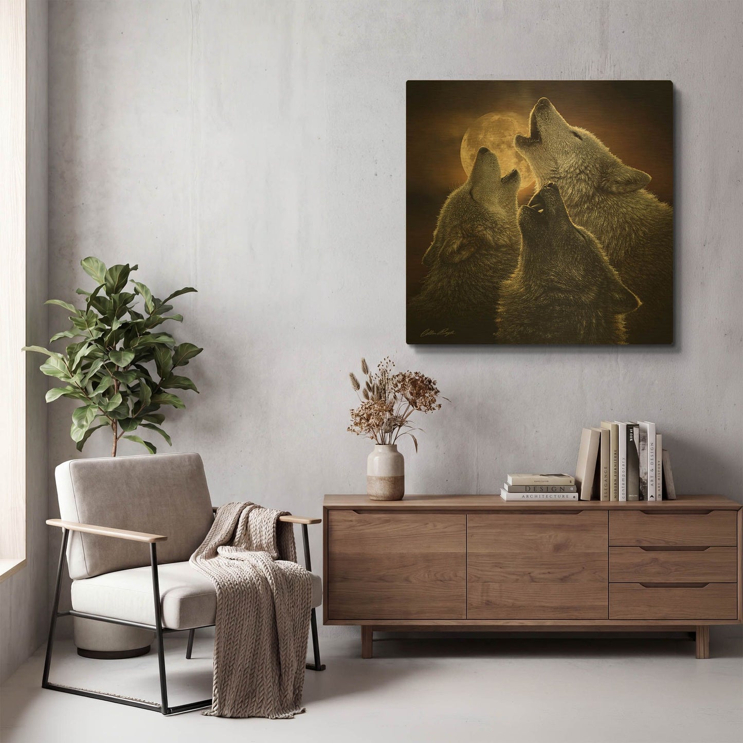 'Wolf Trinity' By Collin Bogle Gold Metal Wall Art