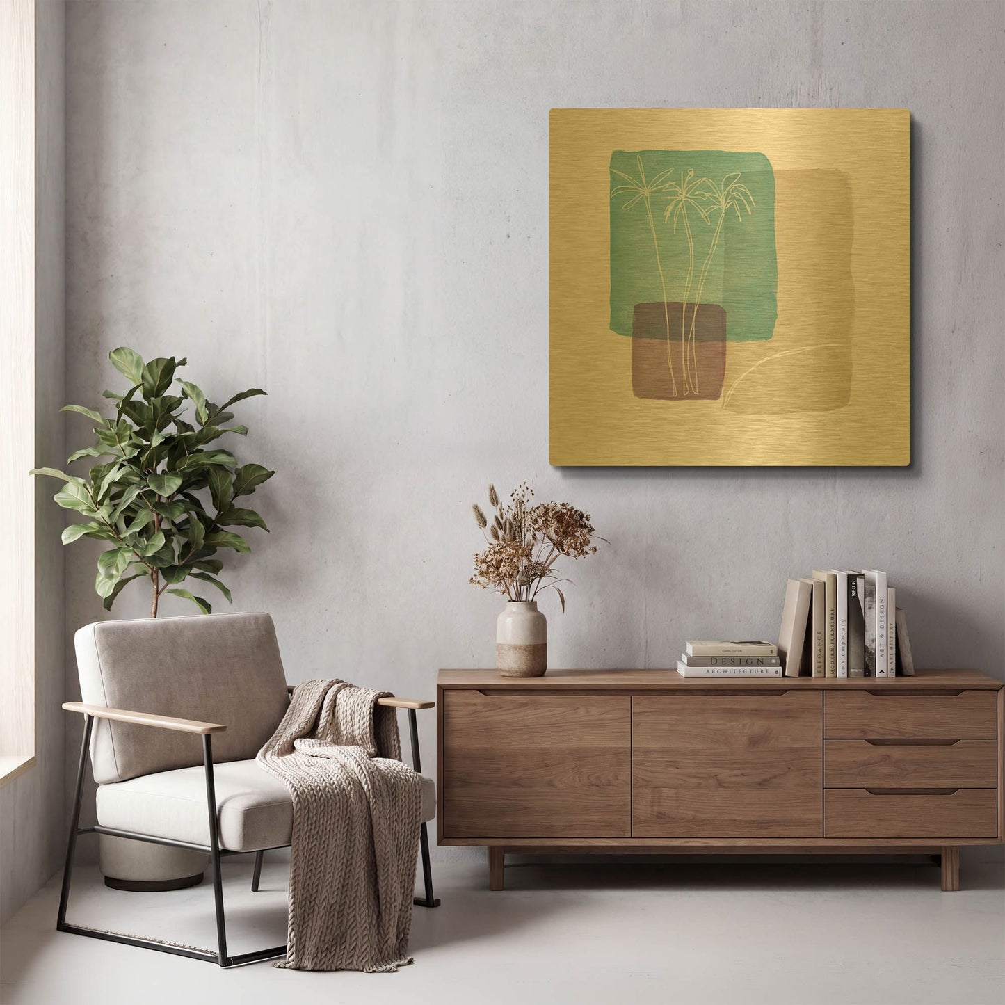 'Palm Trees And Sand' By Linda Woods Gold Metal Wall Art