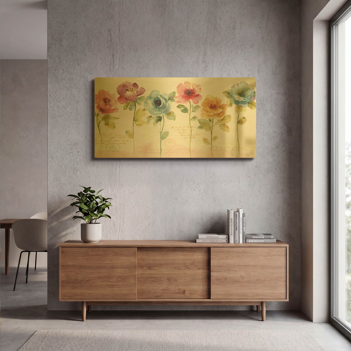 'Rainbow Seeds Loose Floral V' By Lisa Audit Gold Metal Wall Art