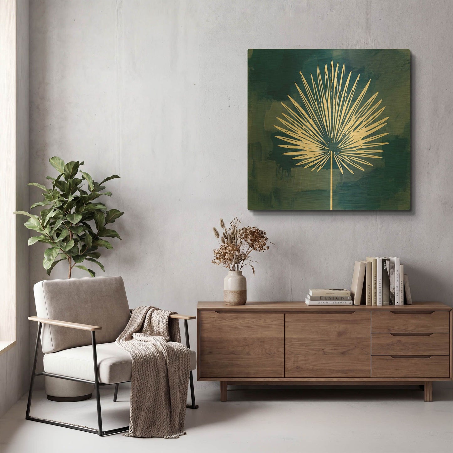 'Painted Sky Palm Leaf' By Linda Woods Gold Metal Wall Art
