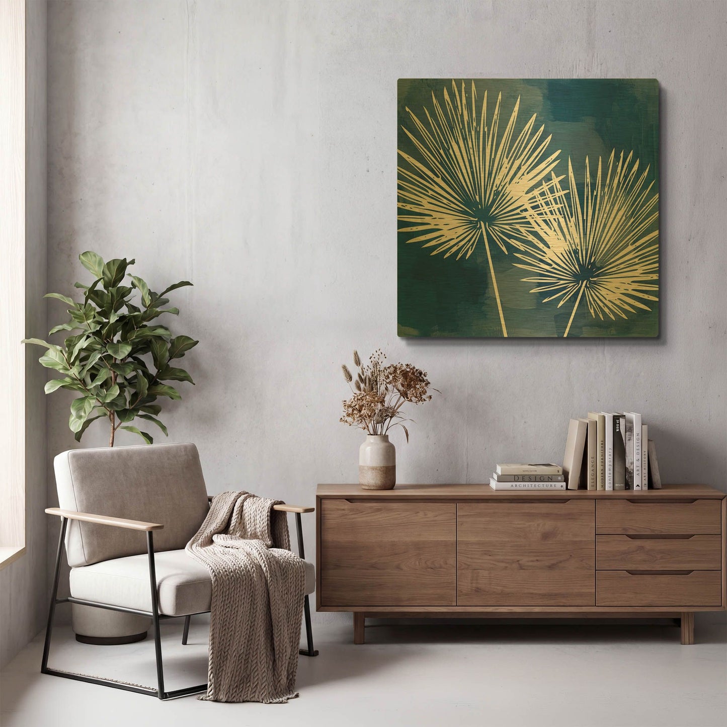 'Painted Sky Palms' By Linda Woods Gold Metal Wall Art