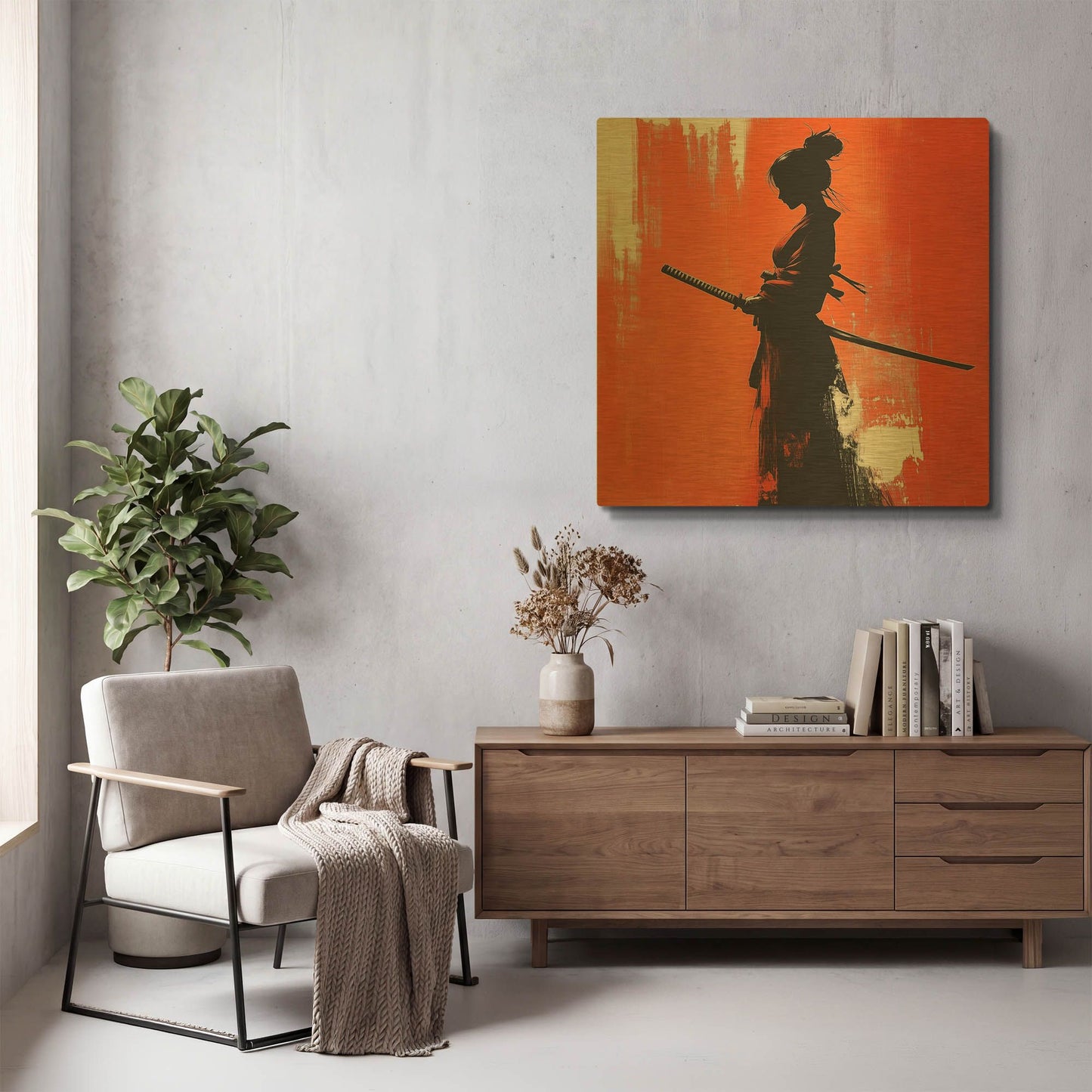 'Female Samurai' By Rich Monet Gold Metal Wall Art