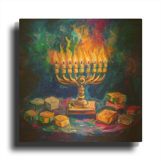 'Happy Hanukkah Minorah' By Rich Monet Gold Metal Wall Art