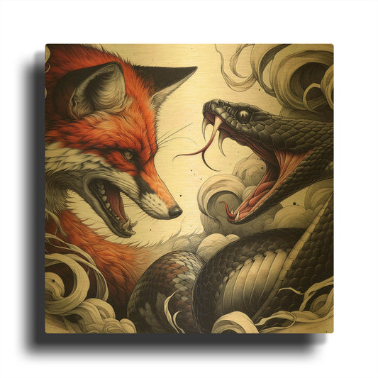 'Fox And Snake' By Rich Monet Gold Metal Wall Art