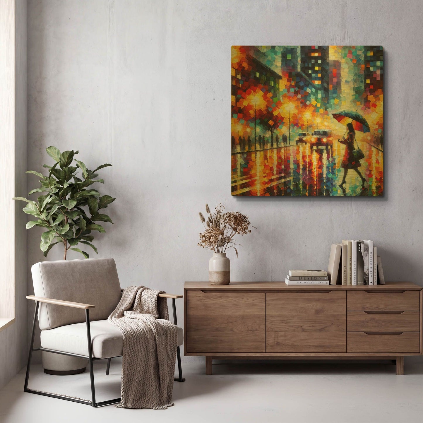 'Rainy NYC' By Rich Monet Gold Metal Wall Art