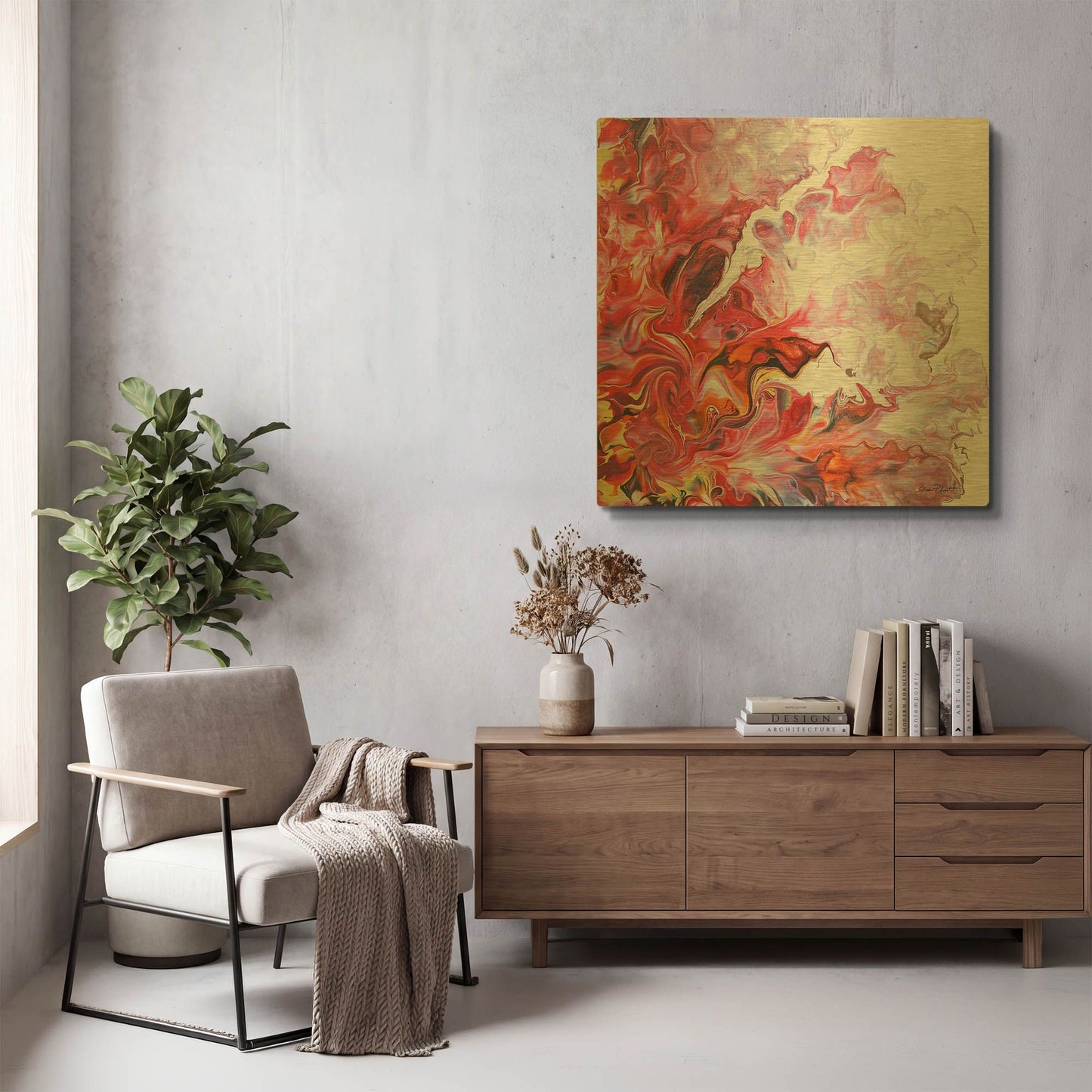 'Abstract Pouring E' By Jean Plout Gold Metal Wall Art