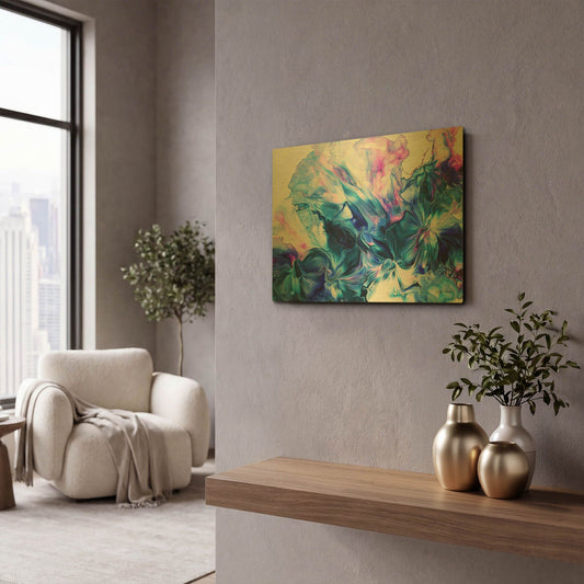 'Abstract Pouring H' By Jean Plout Gold Metal Wall Art