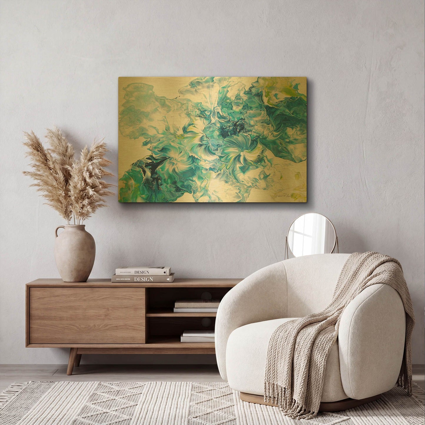 'Abstract Pouring P' By Jean Plout Gold Metal Wall Art