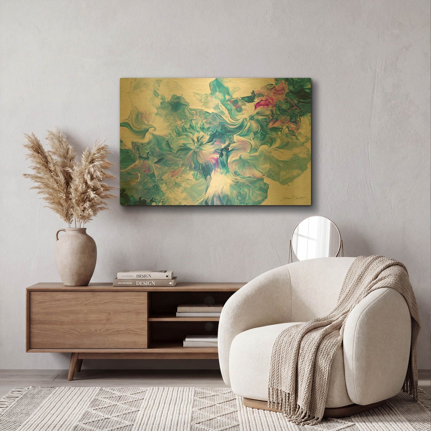 'Abstract Pouring Q' By Jean Plout Gold Metal Wall Art