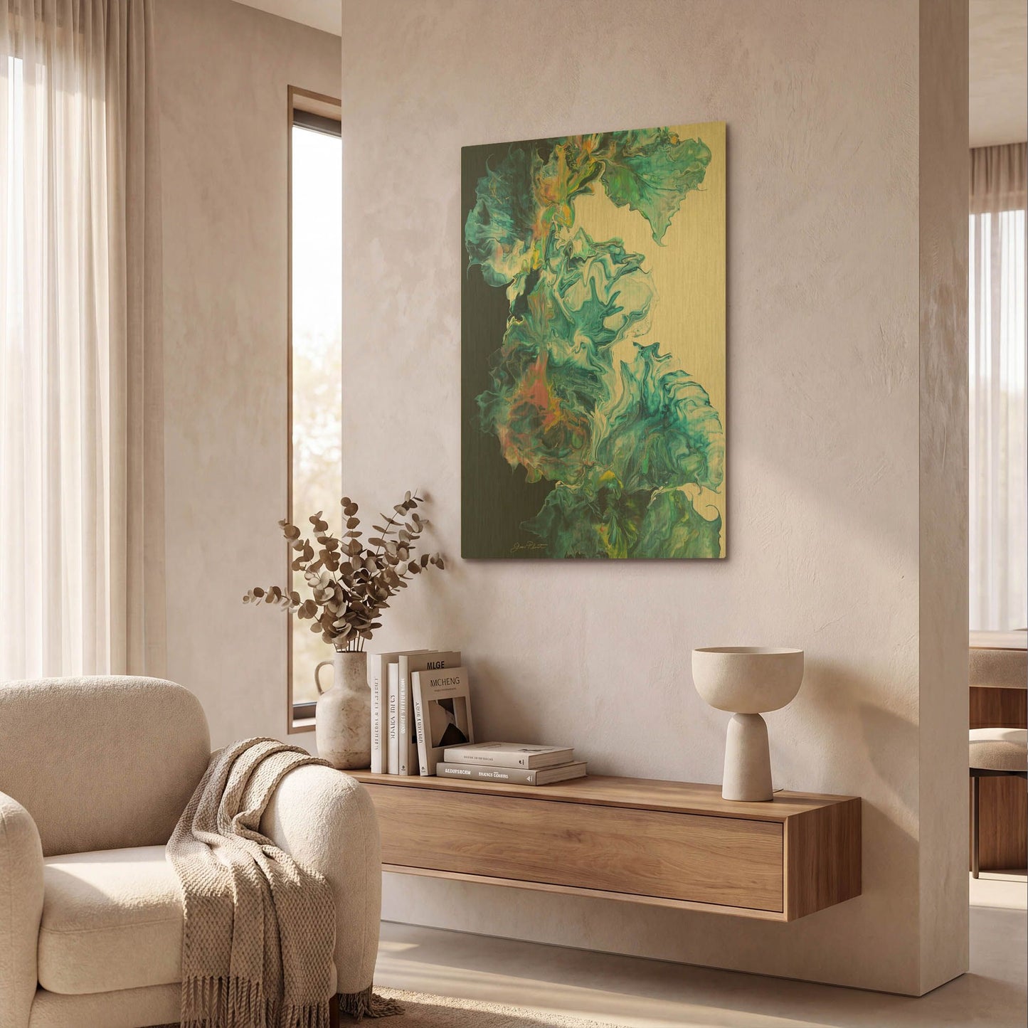 'Blue Fluid Magic' By Jean Plout Gold Metal Wall Art